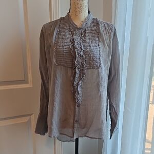Free People Gray Ruffled Blouse